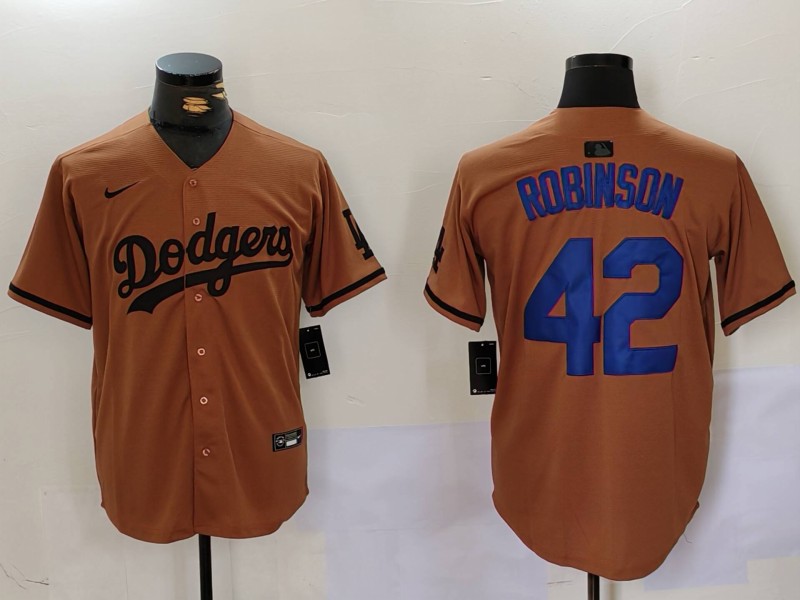 Men Los Angeles Dodgers 42 Robinson army green joint name 2024 Nike MLB Jersey style 1